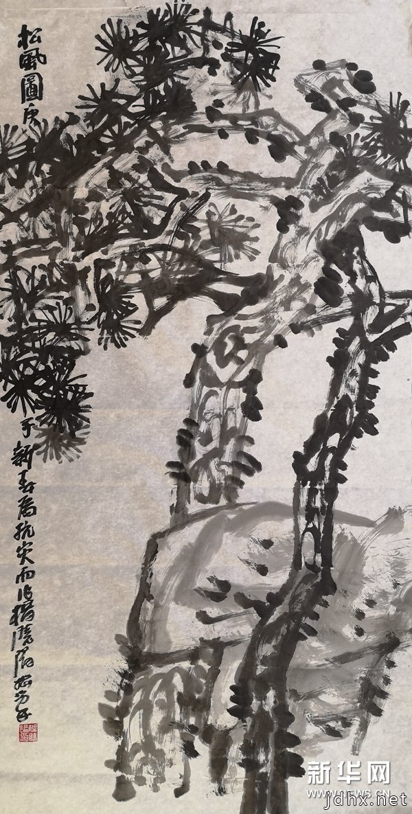 杨晓阳创作松树图为武汉加油，为中国加油！