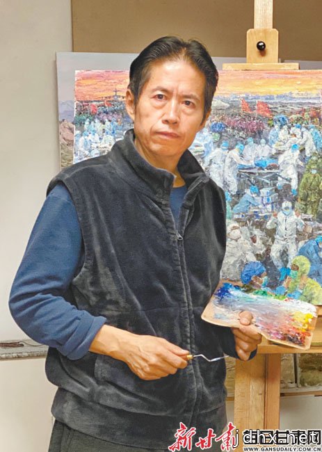 甘肃画家张玉泉耗时一月精心创作 全景式油画《曙光再现》致敬白衣战士