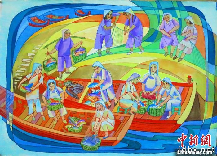 何萍青所画的《渔家女》。受访者提供