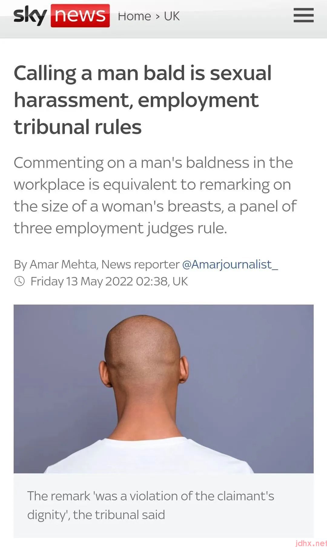 英国法庭裁定：称男性为“秃头”属于性骚扰(图1)